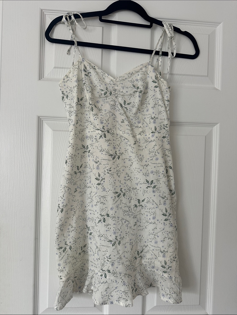 Floral Tie-Strap Slip Dress in Ivory with Green